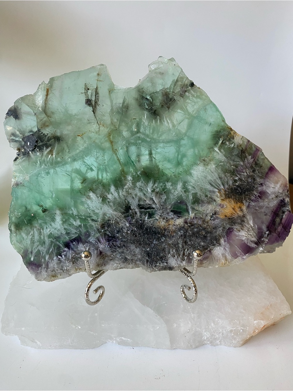 ❄️ 7” Snowflake Fluorite Slab with Silver Display Stand ❄️